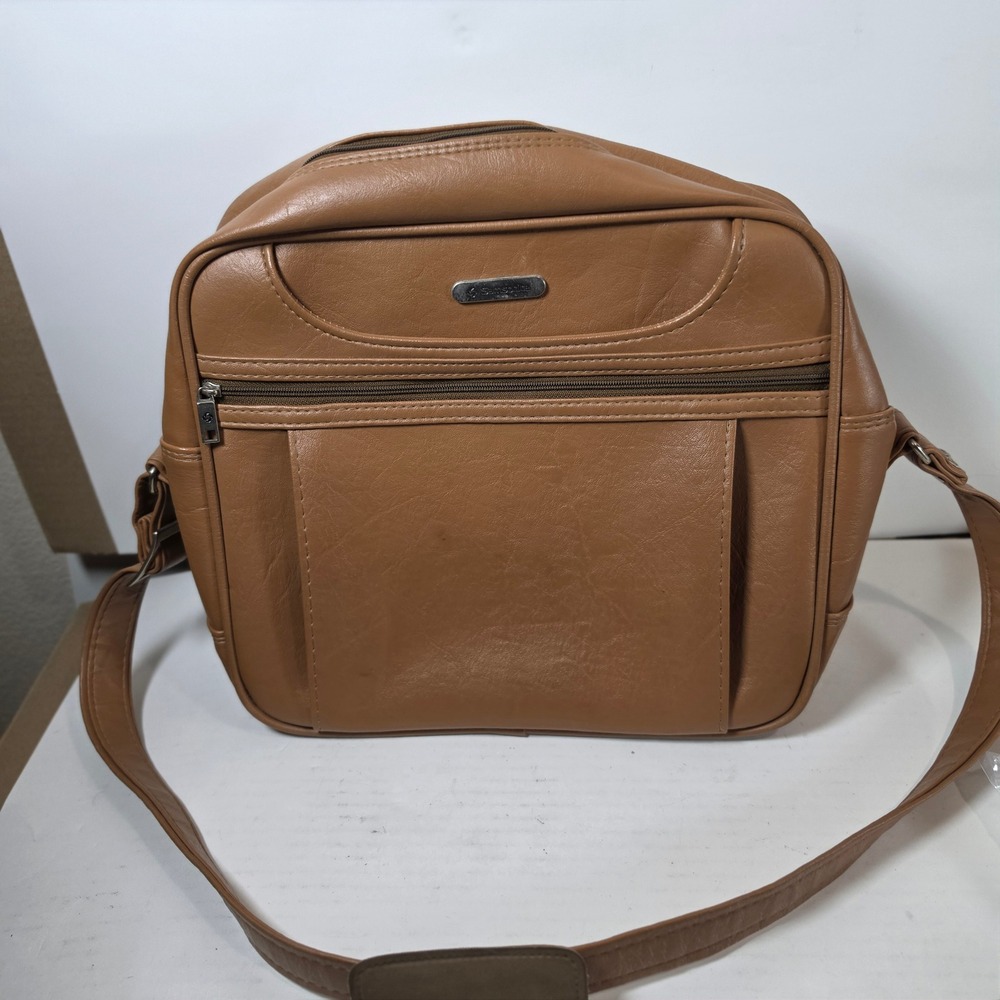 Samsonite Concord Vintage‎ Tan Faux Leather Messenger Bag Travel Shoulder Bag